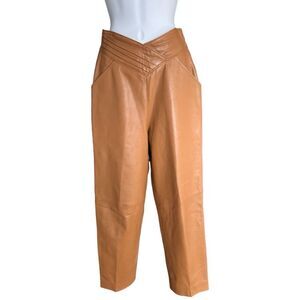 PEDRO SERRANO V-Shaped High Waisted Tan Colored Leather Vintages Pants Size 8